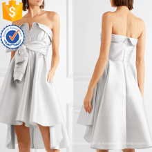 Gracioso prata strapless bow-detalhadas cetim mini vestido de verão manufatura grosso moda feminina vestuário (t0325d)